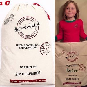🎄North Pole Santa Bag 🎅🏼 Large Present Cinched Natural Burlap Delivery Bag